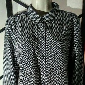 Liz Claiborne Polka Dot White Black Blouse